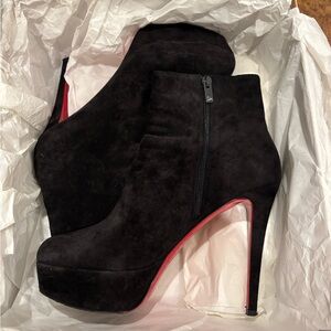 Christian Louboutin Black Suede Platform Ankle Booties with Red Sole
